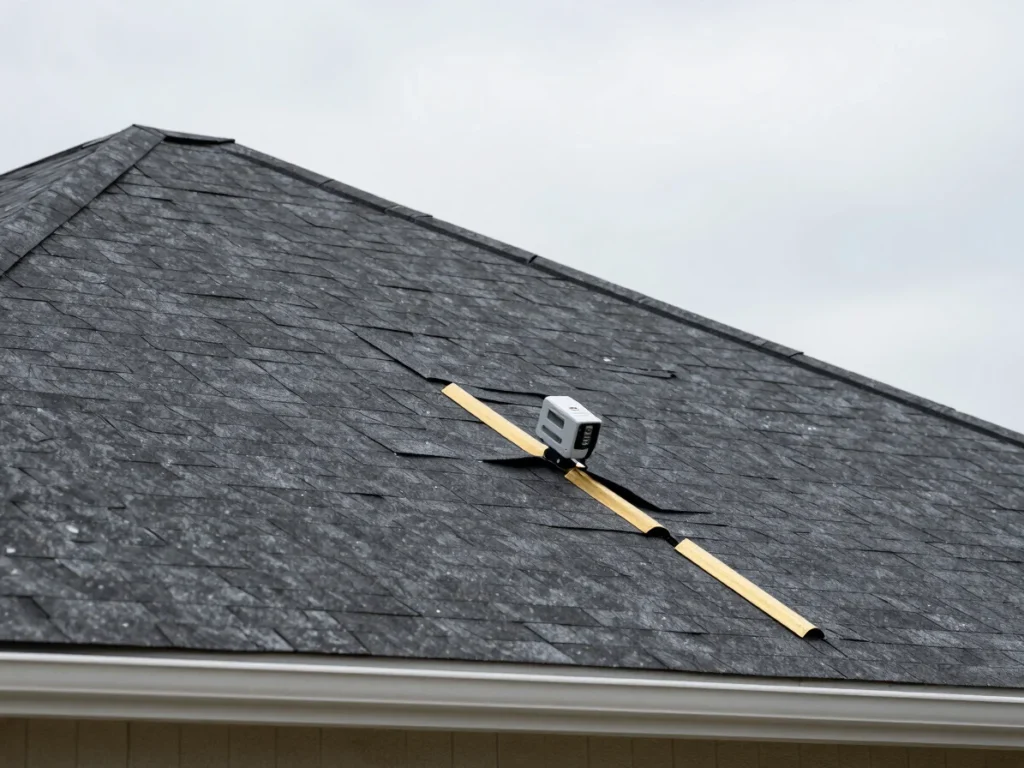 Roofer repairing a damaged section of shingles