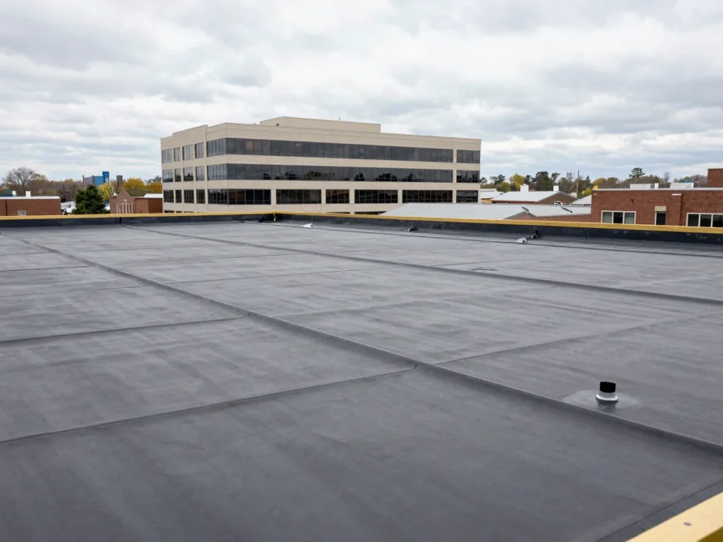 Flat roof membrane on a commercial building