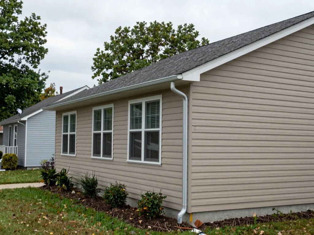 Gutters and siding on a house exterior