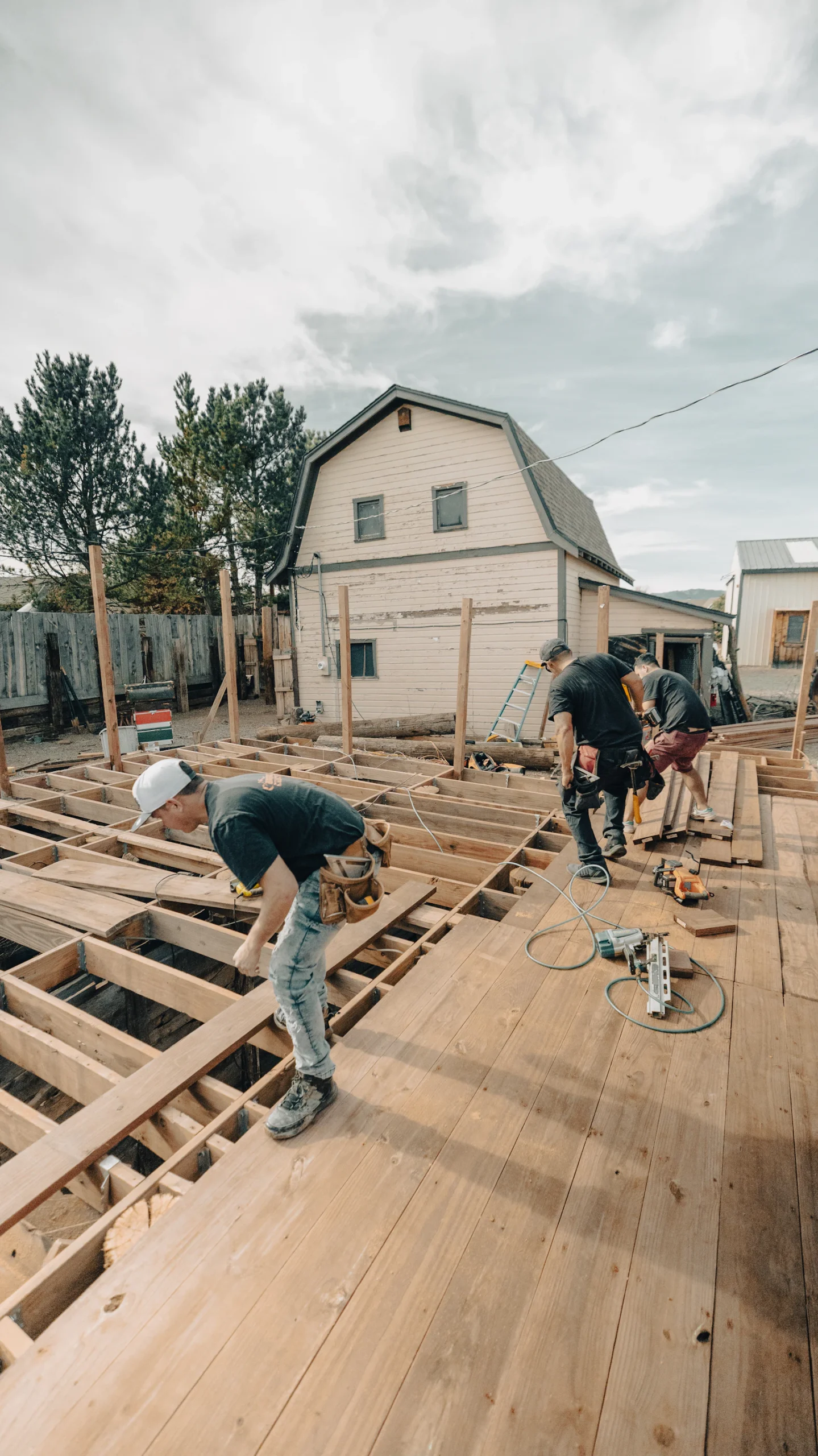 Carpenter working on exterior framing