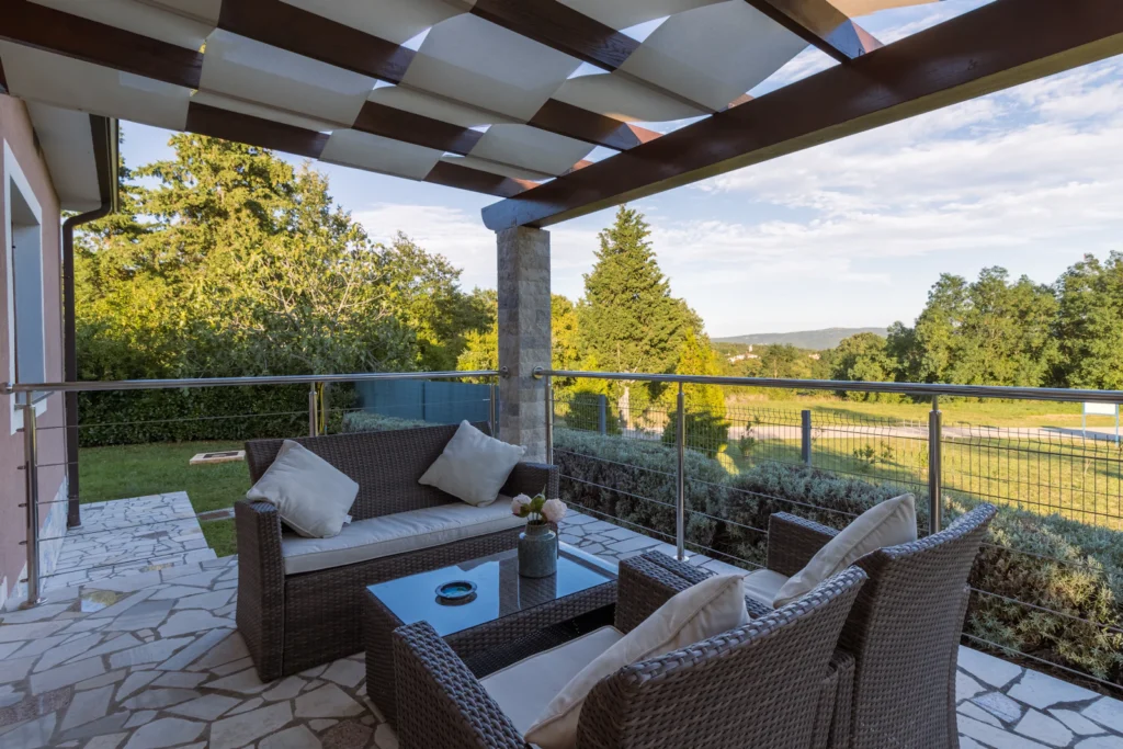 Patio beside a green lawn