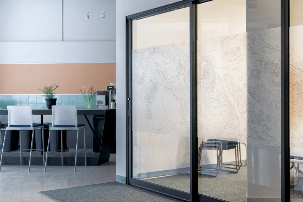 Sliding glass patio door opening to the outside