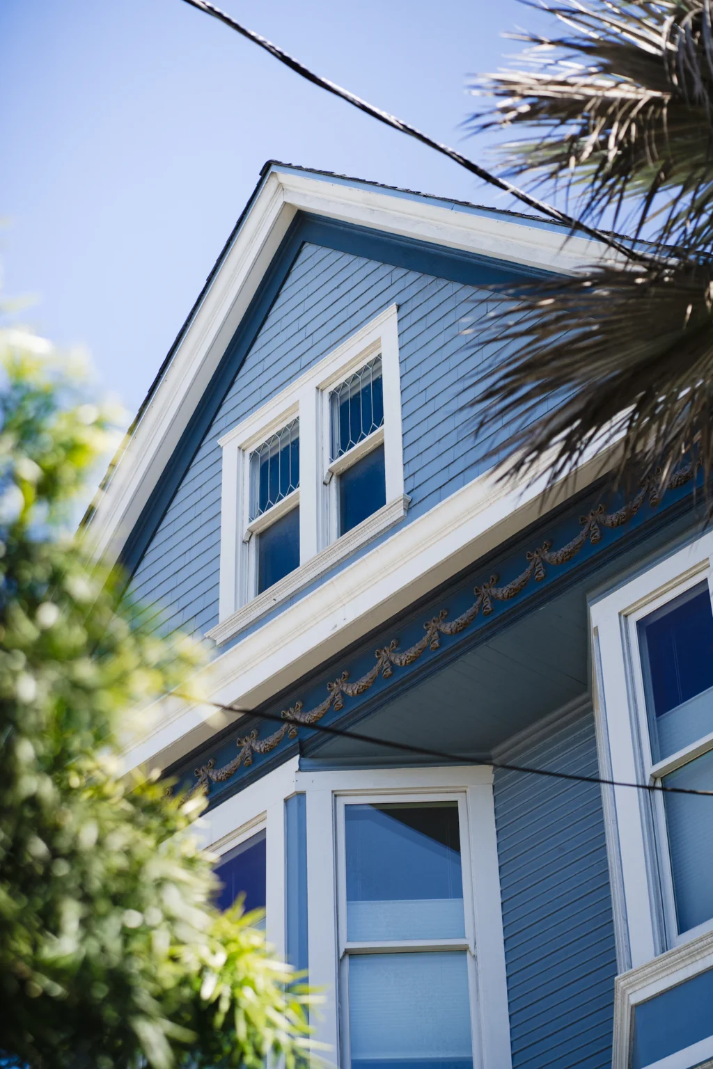 White exterior trim around a window